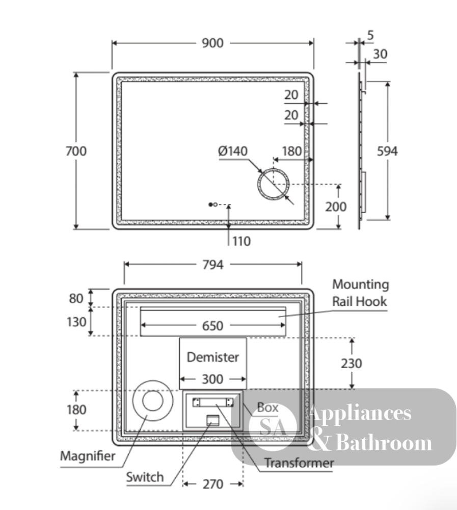 Fienza LED04-90 Deejay LED Mirror 900 x 700 mm - Mirrors