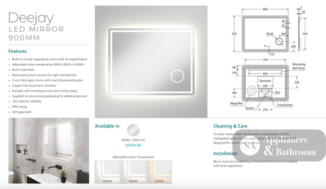 Fienza LED04-90 Deejay LED Mirror 900 x 700 mm - Mirrors