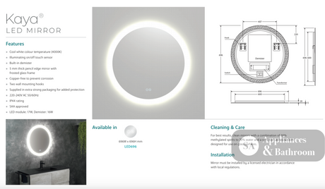 Fienza LED696 Kaya Round LED Mirror - Mirrors