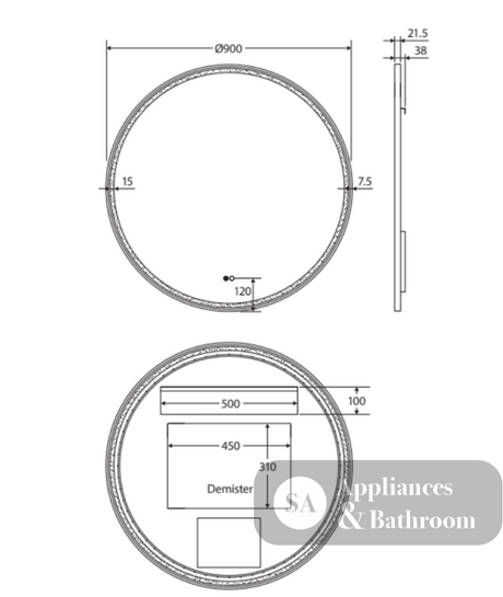 Fienza LED900FRB Reba LED Matte Black Framed Mirror 900mm - Mirrors