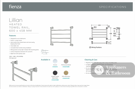 Fienza Lillian Heated Towel Rail - Brushed Nickel - Heated Towel Ladder