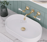 Fienza Lillian Lever Basin Bath Wall Set - Brushed Nickel with Ceramic White Handles Tapware 3 Piece
