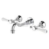 Fienza Lillian Lever Basin Bath Wall Set - Chrome with Ceramic White Handles Tapware 3 Piece