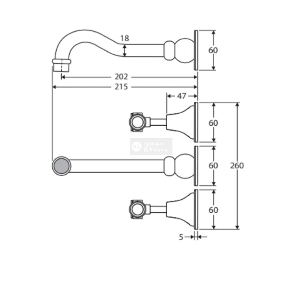 Fienza Lillian Lever Basin Bath Wall Set - Matte Black with Ceramic White Handles Tapware 3 Piece