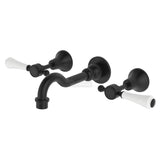 Fienza Lillian Lever Basin Bath Wall Set - Matte Black with Ceramic White Handles Tapware 3 Piece