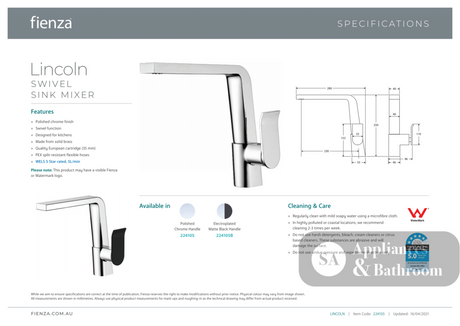 Fienza Lincoln 224105 Swivel Sink Mixer Mixed Finish - Kitchen Mixer Taps
