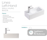 Fienza Linea TR4127 Wall Hung Ceramic Basin - 1 Left Hand Tap Hole White - Basins