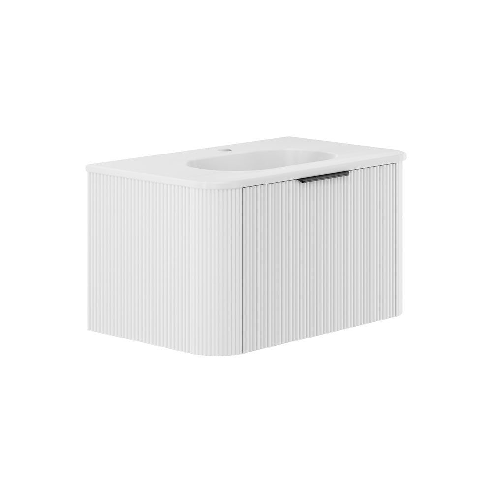 Fienza LOL75CM Lola 750 Matte Minka Curved Satin White Wall-Hung Vanity One Tap Hole - Wall Hung Vanity