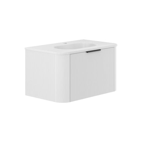 Fienza LOL75CM Lola 750 Matte Minka Curved Satin White Wall-Hung Vanity One Tap Hole - Wall Hung Vanity