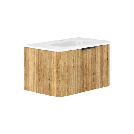 Fienza LOL75US Lola 750 Minka Curved Scandi Oak Wall-Hung Vanity One Tap Hole - Wall Hung Vanity