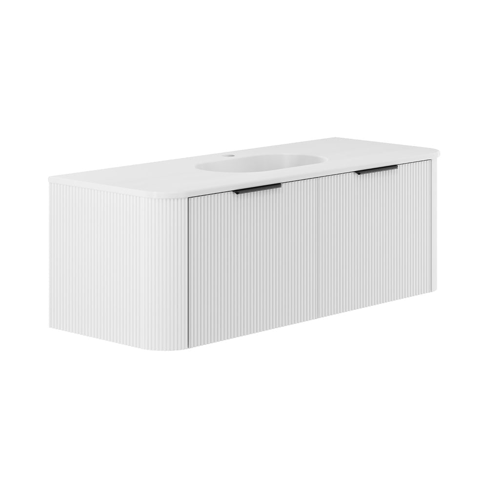 Fienza Lola LOL120CM 1200 Matte Minka Curved Satin White Wall-Hung Vanity One Tap Hole - Wall Hung Vanity
