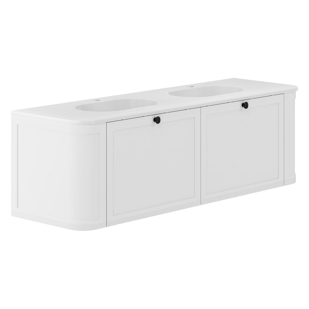 Fienza Lola LOL150CM 1500 Matte Mila Curved Satin White Wall-Hung Vanity One Tap Hole - Wall Hung Vanity