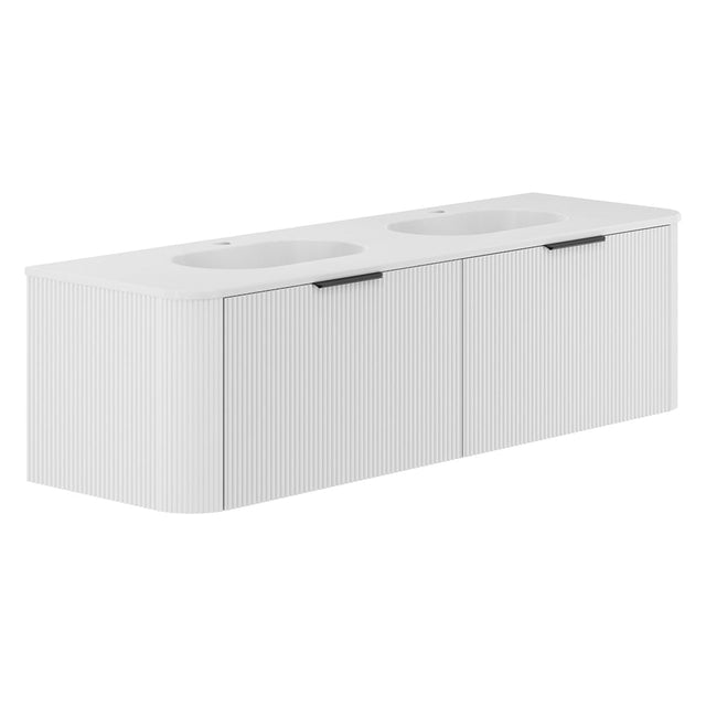 Fienza Lola LOL150CMD 1500 Matte Minka Curved Satin White Wall-Hung Vanity One Tap Hole - Wall Hung Vanity