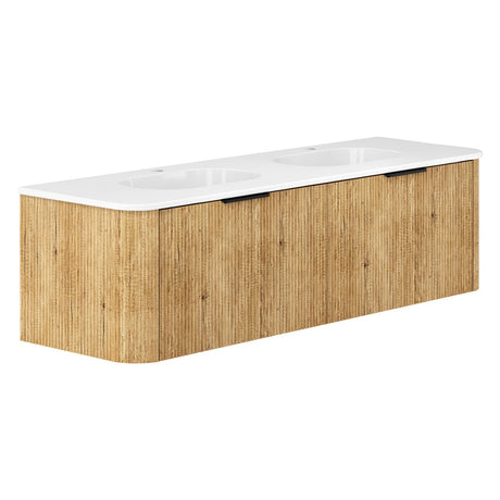 Fienza LOLM150US Lola 1500 Minka Curved Scandi Oak Wall-Hung Vanity One Tap Hole - Wall Hung Vanity
