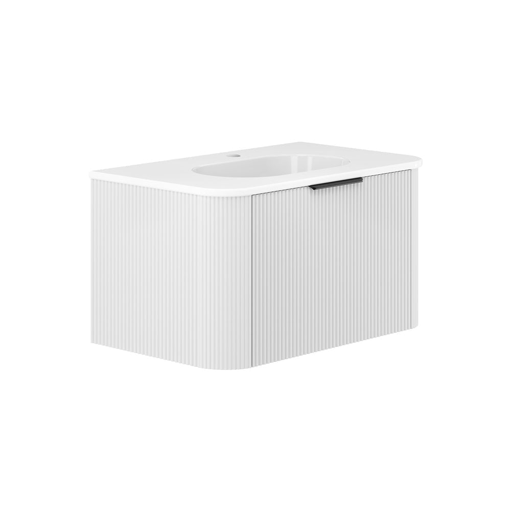 Fienza LOLM75CM Lola 750 Minka Curved Satin White Wall-Hung Vanity One Tap Hole - Wall Hung Vanity