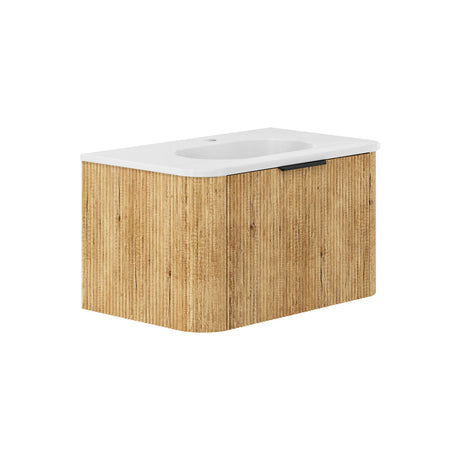 Fienza LOLM75US Lola 750 Matte Minka Curved Scandi Oak Wall-Hung Vanity One Tap Hole - Wall Hung Vanity