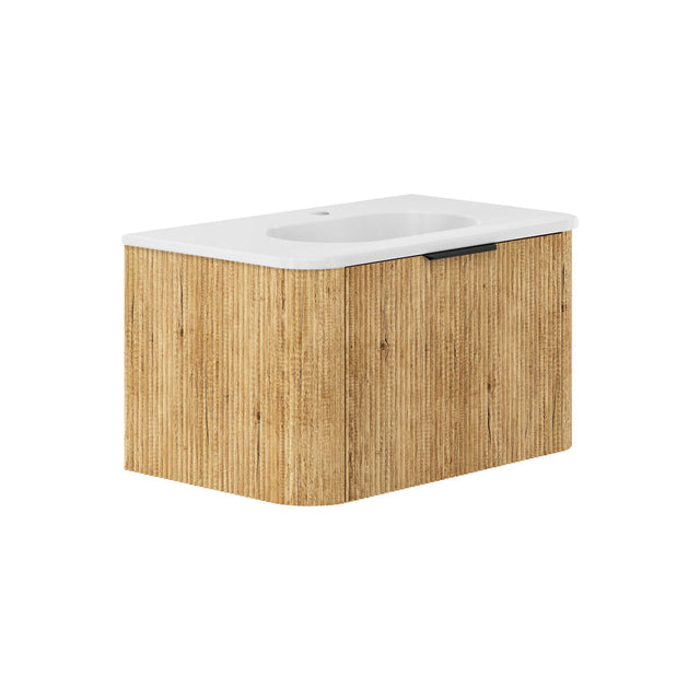 Fienza LOLM75US Lola 750 Matte Minka Curved Scandi Oak Wall-Hung Vanity One Tap Hole - Wall Hung Vanity