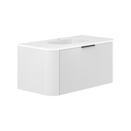 Fienza LOLM90CM Lola 900 Minka Curved Satin White Wall-Hung Vanity One Tap Hole - Wall Hung Vanity