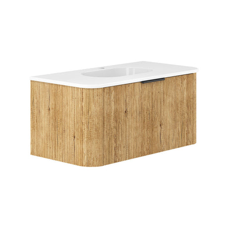 Fienza LOLM90US Lola 900 Minka Curved Scandi Oak Wall-Hung Vanity One Tap Hole - Wall Hung Vanity