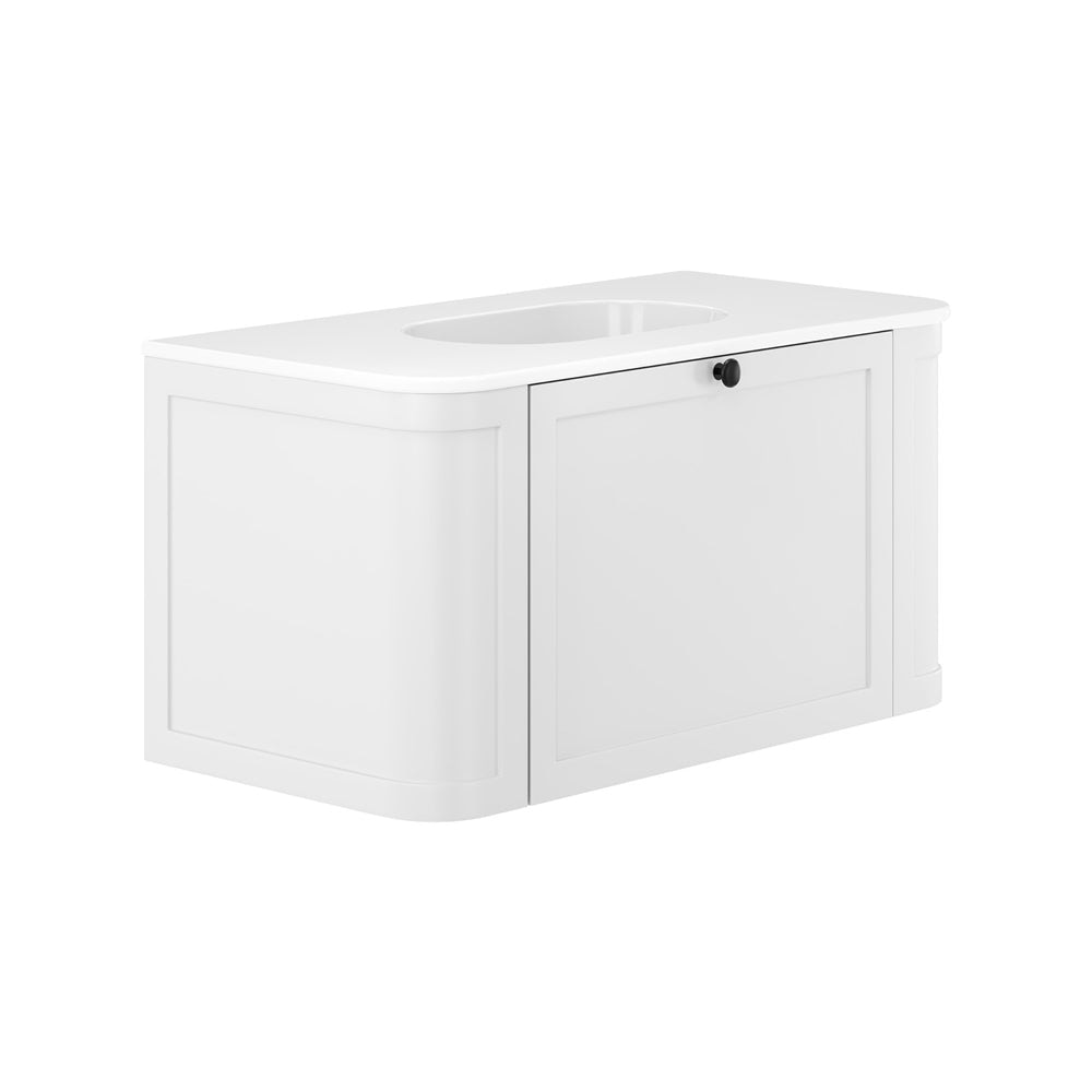 Fienza LOLM90UW Lola 900 Mila Curved Satin White Wall-Hung Vanity One Tap Hole - Wall Hung Vanity