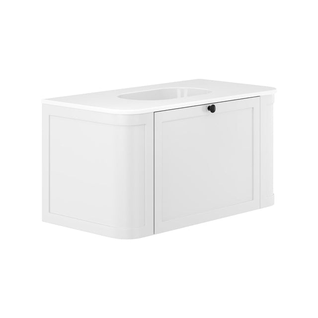 Fienza LOLM90UW Lola 900 Mila Curved Satin White Wall-Hung Vanity One Tap Hole - Wall Hung Vanity