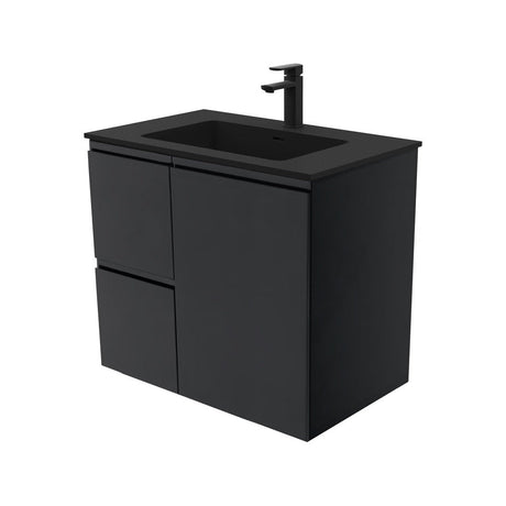 Fienza MON75ZL Montana Fingerpull 750 Satin Black Wall Hung Vanity Left Drawers - Vanity Units