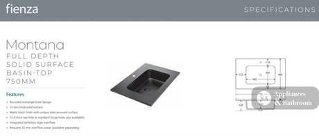 Fienza MON75ZL Montana Fingerpull 750 Satin Black Wall Hung Vanity Left Drawers - Vanity Units