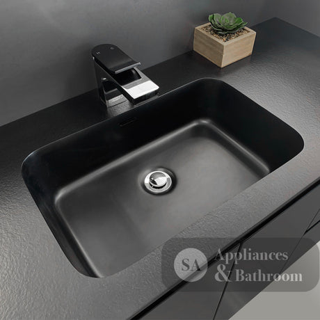 Fienza MON75ZL Montana Fingerpull 750 Satin Black Wall Hung Vanity Left Drawers - Vanity Units