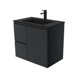Fienza MON75ZL Montana Fingerpull 750 Satin Black Wall Hung Vanity Left Drawers - Vanity Units