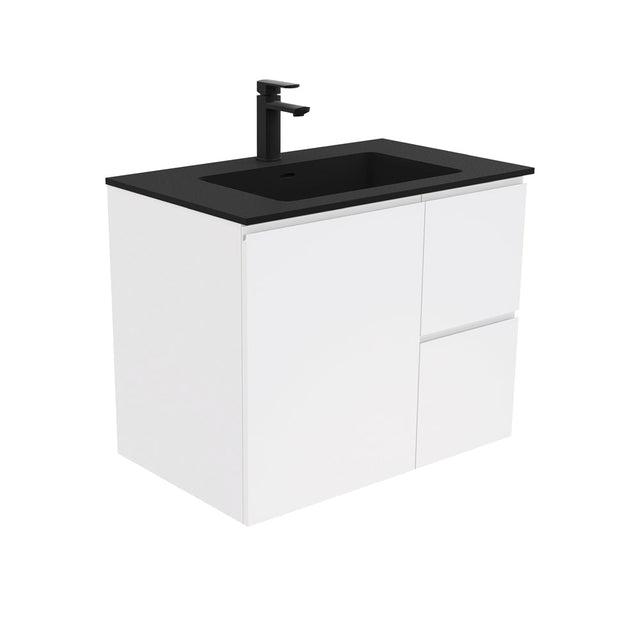 Fienza MON75ZR Montana Fingerpull 750 Gloss White Wall Hung Vanity Right Drawers - Vanity Units