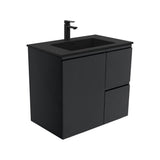 Fienza MON75ZR Montana Fingerpull 750 Satin Black Wall Hung Vanity Right Drawers - Vanity Units