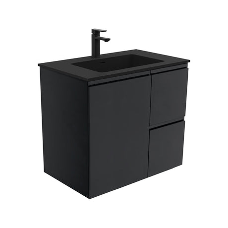 Fienza MON75ZR Montana Fingerpull 750 Satin Black Wall Hung Vanity Right Drawers - Vanity Units