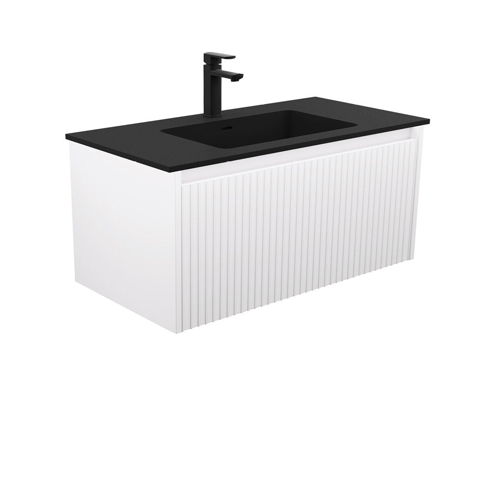 Fienza MON90RW 900 Montana Alina Satin White Wall-Hung Vanity - Vanity Units