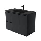 Fienza MON90ZBL Montana Fingerpull 900 Satin Black Wall Hung Vanity Left Drawers - Vanity Units