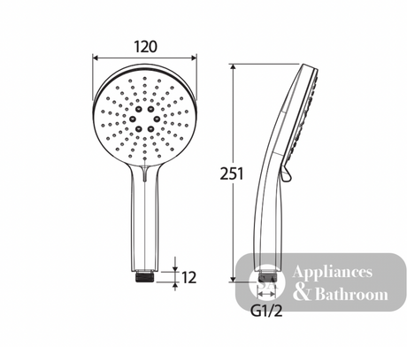 Fienza MSH117 Empire Slim Handheld Shower Head 3 Function Chrome - Hand Showers