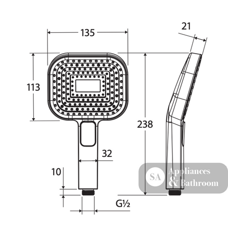 Fienza MSH139 Kuro Hand Shower Head Soft Square Chrome