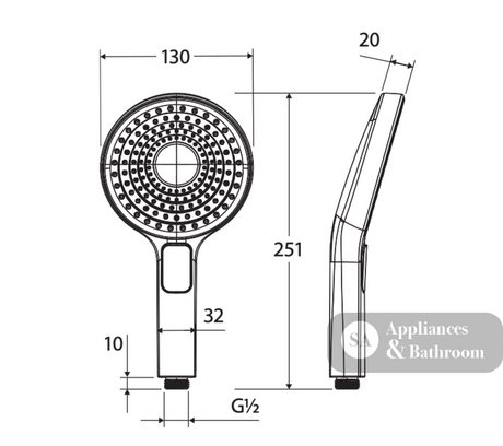 Fienza MSH140 Kuro Hand Shower Head Round Chrome