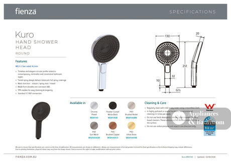 Fienza MSH140 Kuro Hand Shower Head Round Chrome