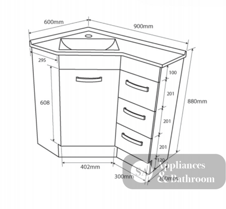 Fienza Pc6090 Corner 600X900 Vanity Unit White - Special Order Units