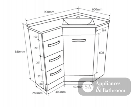 Fienza Pc9060 Corner 600X900 Vanity Unit White - Special Order Units