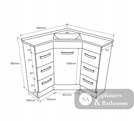 Fienza PC9090 Corner 900x900 Vanity Unit White - Vanity Units