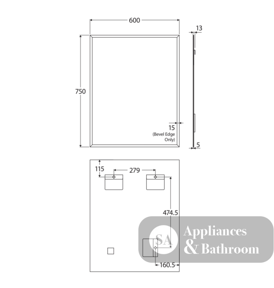 Fienza PEM-6075 Pencil Edge Rectangular Mirror 600 x 750mm - Mirrors
