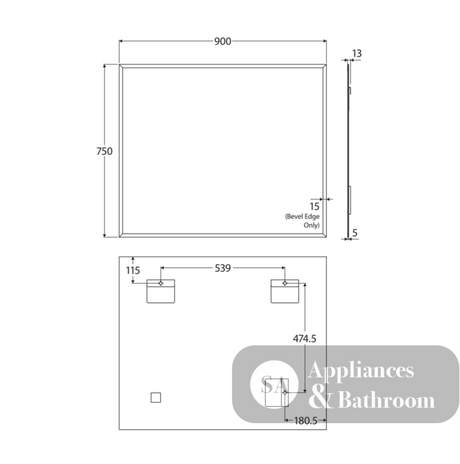 Fienza PEM-9075 Pencil Edge Rectangular Mirror 900 x 750mm - Mirrors
