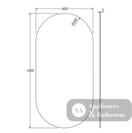 Fienza PEM600P Pill Mirror 600 x 1200mm - Mirrors