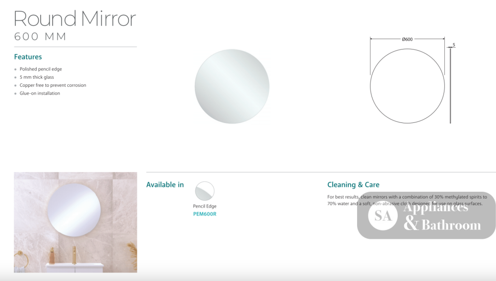 Fienza PEM600R Round Mirror 600mm - Mirrors