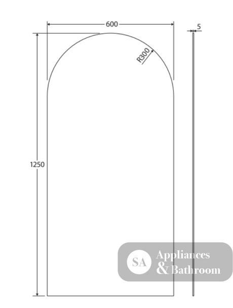 Fienza PEM60125A Arch Mirror 600 x 1250mm - Mirrors