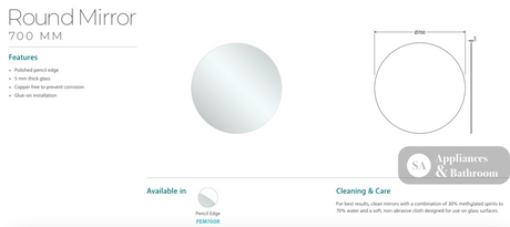 Fienza PEM700R Round Mirror 700mm - Mirrors