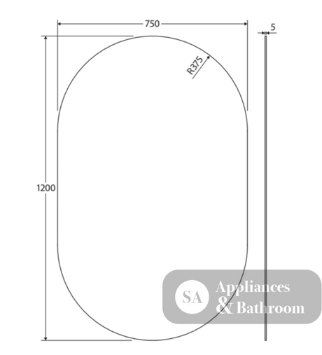 Fienza PEM750P Pill Mirror 750 x 1200mm - Mirrors