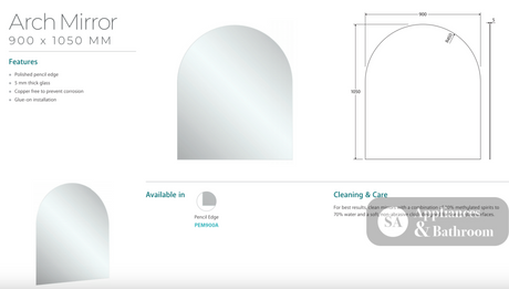 Fienza PEM900A Arch Mirror 900 x 1050mm Adelaide Only - Mirrors