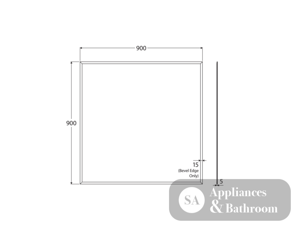 Fienza PEM9090G Pencil Edge Rectangular Glue-On Mirror 900 x 900mm - Mirrors